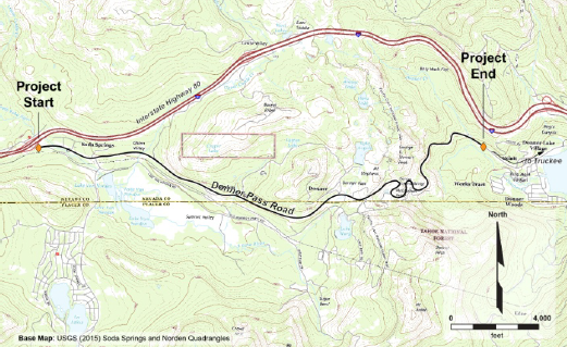 Road upgrade project map: Donner Pass Road.